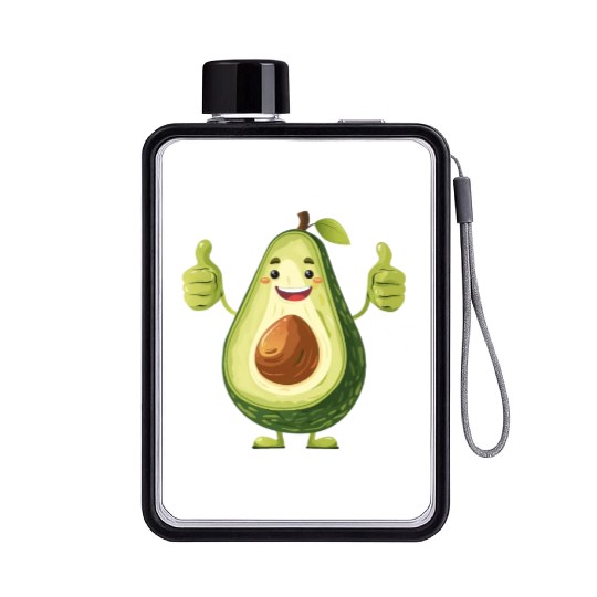 Happy Avocado Thumbs Up Fun Expression Flat Water Bottles