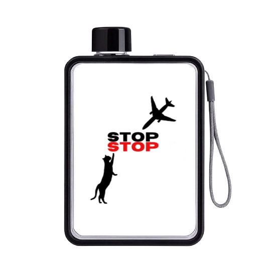 Funny Hilarious Cat Kitty Stop Airplane In Mid Air Flat Water Bottles