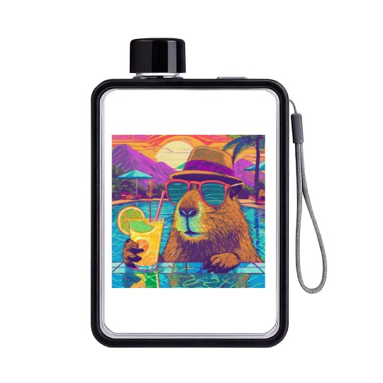 Capybara on vacation sipping on Lemonade Flat Water Bottles
