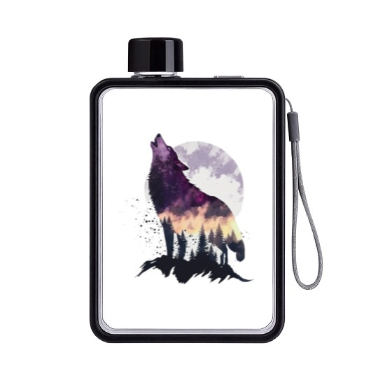 Wolf Print, Cosmic Wolves, Animal Print, Cosmos Flat Water Bottles