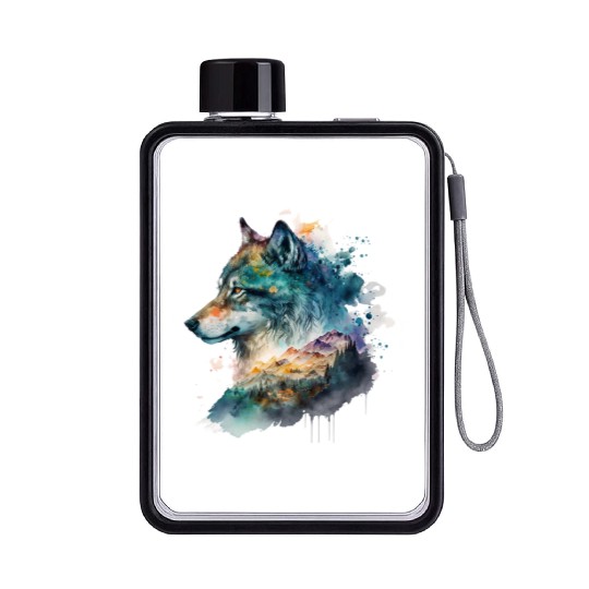 Wolf Print, Cosmic Wolves, Animal Print, Cosmos Flat Water Bottles