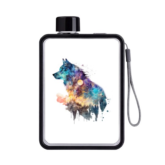 Wolf Print, Cosmic Wolves, Animal Print, Cosmos Flat Water Bottles