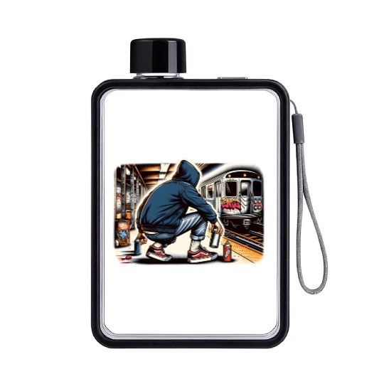 AI Teen in Subway Layup Underground- Masked Border Flat Water Bottles