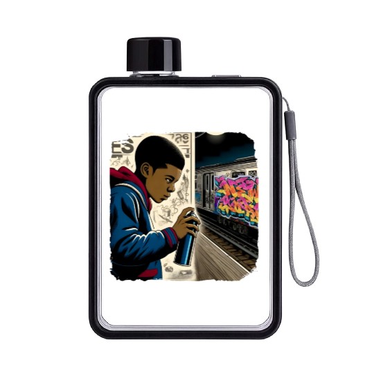 AI Teen in Underground Subway Layup -Masked Border Flat Water Bottles