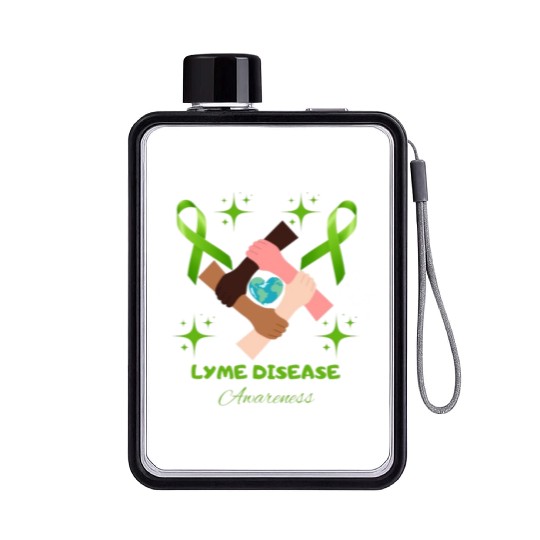 Lime Green Ribbon Lyme Disease Awareness Flat Water Bottles