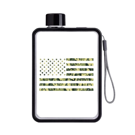 Camo American Flag USA Camouflage Men Boys Women Flat Water Bottles