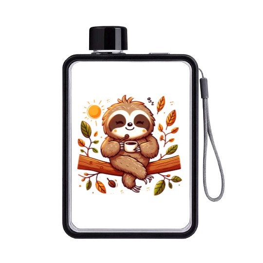 Sloth drinking a cup of coffee Flat Water Bottles