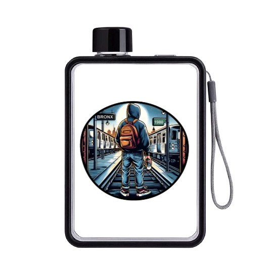 AI Teen in Outdoor Subway Yard - Circle Border Flat Water Bottles