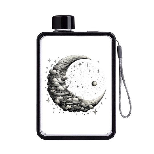 Cool Full Moon - Solar Eclipse, Moon Phases Total Flat Water Bottles