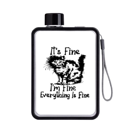 cats lover saying I'm fine sarcastic gift idea Flat Water Bottles