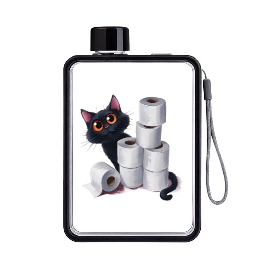 cute cat ,Embrace this lightweight and unique Flat Water Bottles