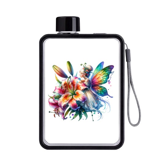 Tiger Lily Fairy Floral Fantasy Watercolor Flat Water Bottles