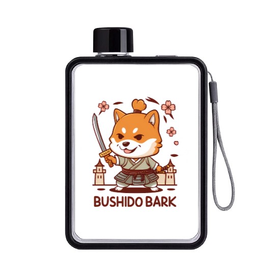 Chibi Shiba Inu Samurai Flat Water Bottles