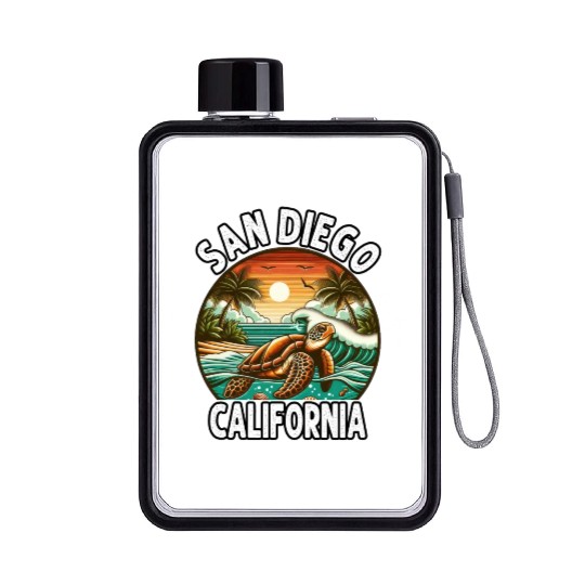 California Beach, San Diego Sea Turtle Beach Flat Water Bottles