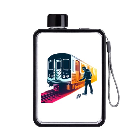 AI Teen at Subway Layup Masked Flat Water Bottles