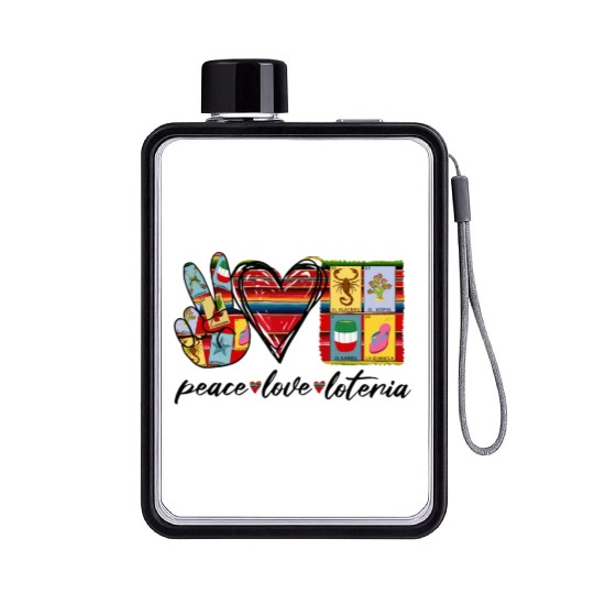 Peace Love Loteria Serape Mexican Bingo Card Flat Water Bottles