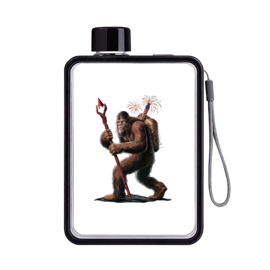 Bigfoot Fireworks 4th of July Usa Flag Sasquatch Flat Water Bottles