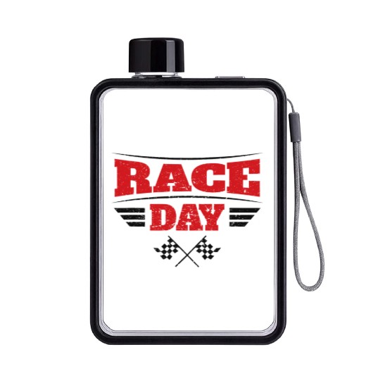 Race Day Car Racing Checkered Flag Flat Water Bottles