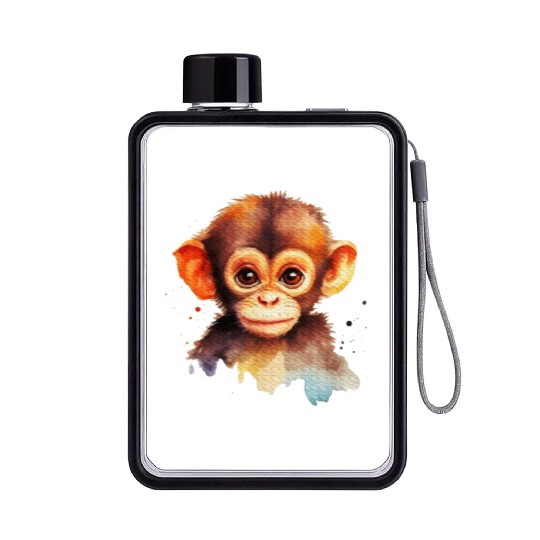 Baby Monkey Watercolor Portrait Chimp Ape Graphic Flat Water Bottles