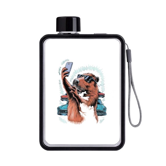 Capybara Selfie Classic Funny Weird Flat Water Bottles