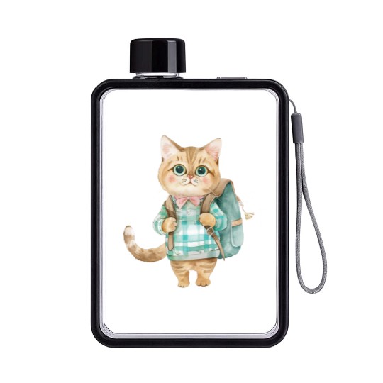 Watercolor Cute School Animals, Back to School Flat Water Bottles