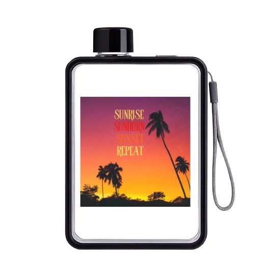 Sunrise Sunburn Sunset Repeat Beach Scene Flat Water Bottles