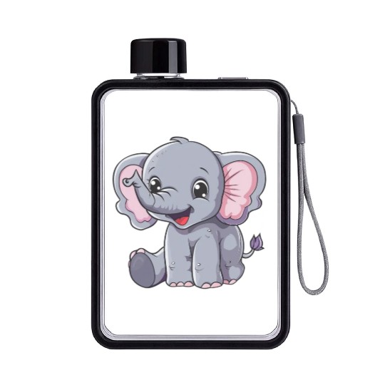 Adorable Baby Elephant Joyful Smile Flat Water Bottles