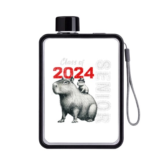Fun Trendy Unique Capybara Graduation Flat Water Bottles