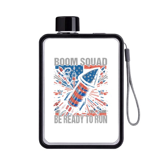 Boom Squad Be Ready To Run 4th of July Fireworks Flat Water Bottles