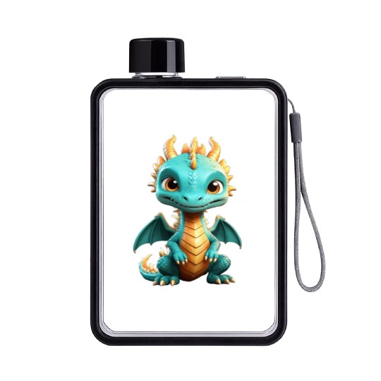 Chibi green dragon Flat Water Bottles