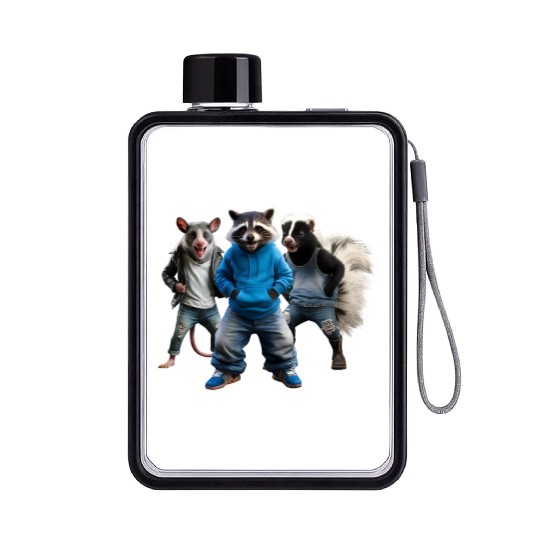 STREET CATS, RACCOON POSSUM SKUNK Flat Water Bottles