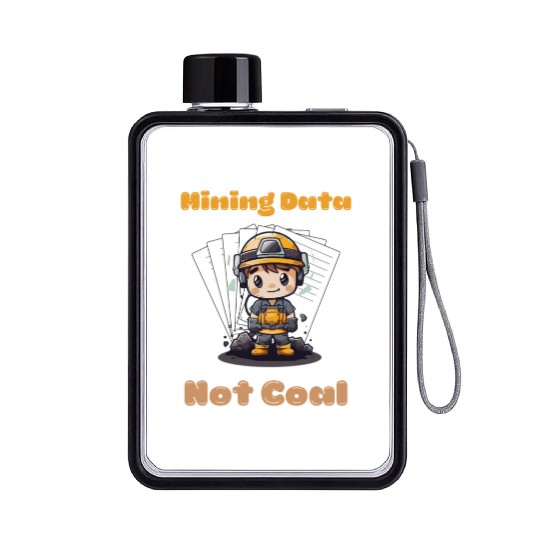 Cute Chibi Coal Miner Data Mining with Papers Illu Flat Water Bottles