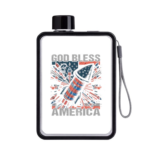 God Bless America Retro US Flag Funny Fireworks Flat Water Bottles