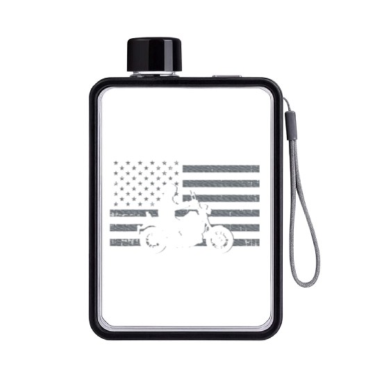 Motorcycle US Flag Biker Motorbike Teen Youth Flat Water Bottles
