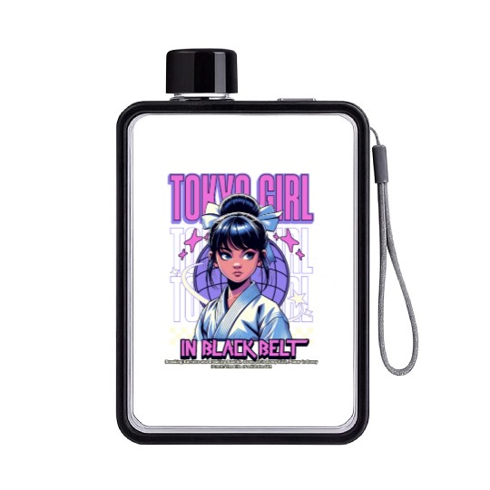 anime tokyo girl in black belt Flat Water Bottles