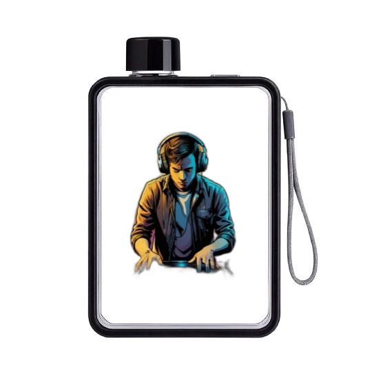 Neon DJ Youth Illustration Flat Water Bottles