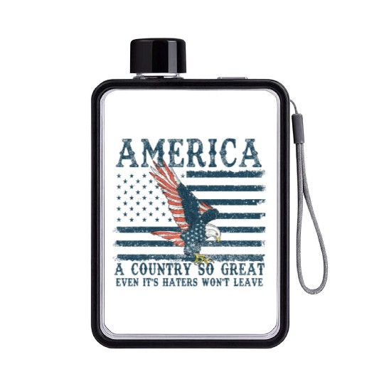 It's Haters Won't Leave Retro US Flag Eagle Merica Flat Water Bottles