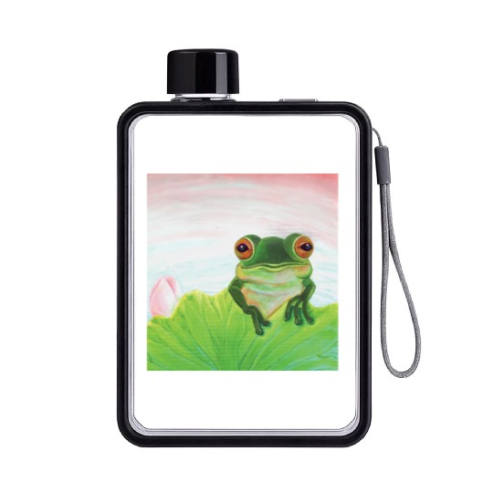 Green Frog Relaxing in the Pond Flat Water Bottles