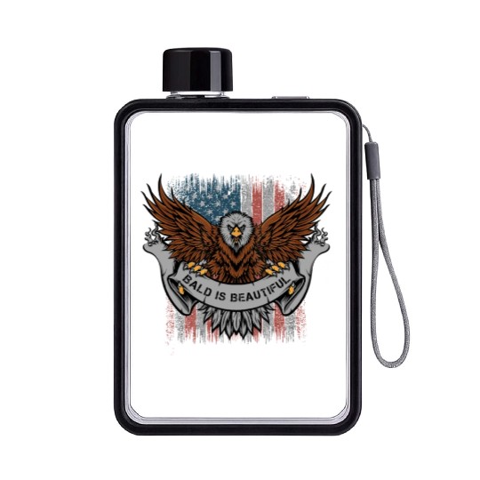 Bald Is Beautiful US Flag 4th Of July Funny Eagle Flat Water Bottles