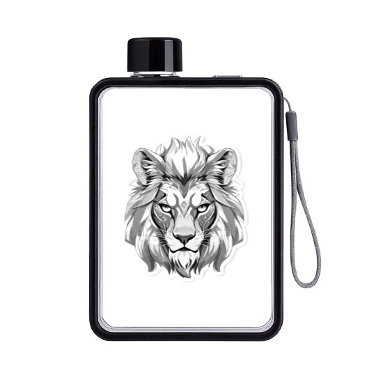 White Angry Lion Flat Water Bottles