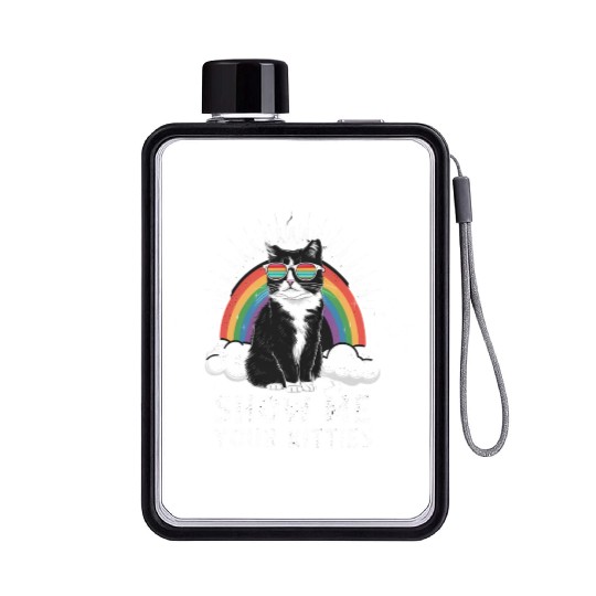 Show Me Your Kitties Funny Lesbian Gay Pride LGBT Flat Water Bottles