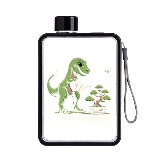 T-Rex Dinosaur Gardener Bonsai Master Gardening Flat Water Bottles