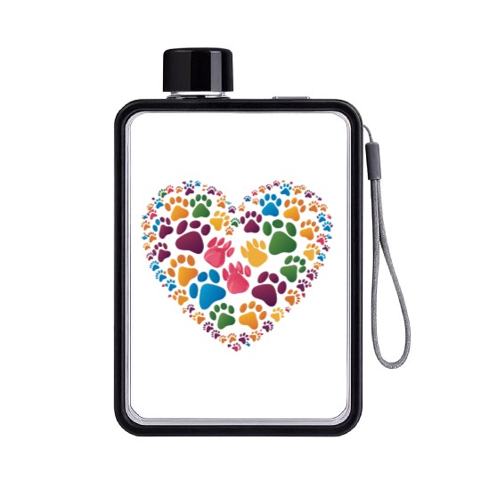 Colorful Cat Paw Prints Forming a Heart Shape Flat Water Bottles