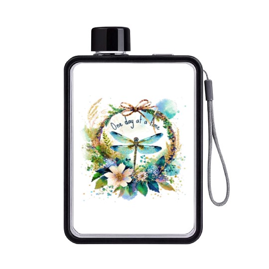 One day at a time dragonfly floral Flat Water Bottles
