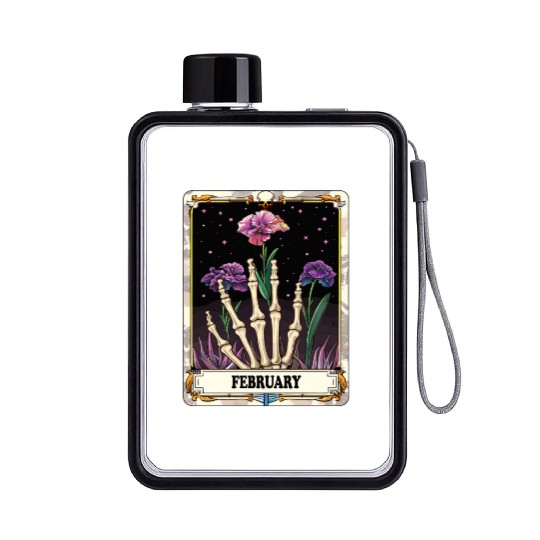 February Gothic Tarot Card - Violet Flower & Skele Flat Water Bottles