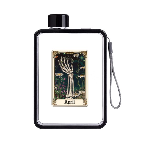 April Gothic Tarot Card - Daisy Flower & Skeleton' Flat Water Bottles