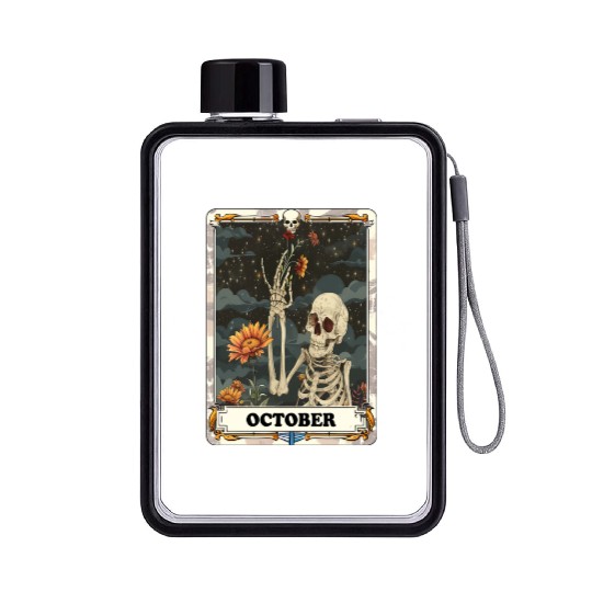 October Gothic Tarot Card - Marigold Flower & Skel Flat Water Bottles