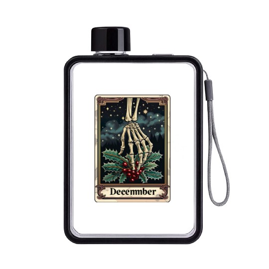 December Gothic Tarot Card - Holly Flower & Skelet Flat Water Bottles