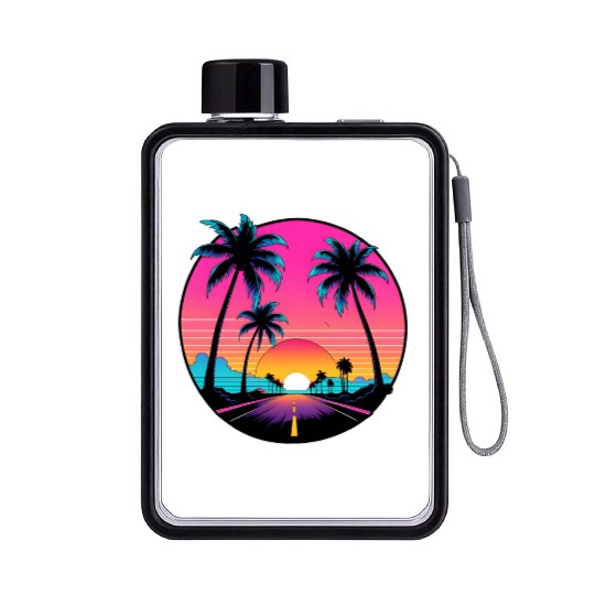 Beach road sunset driving on a lonely road. Flat Water Bottles