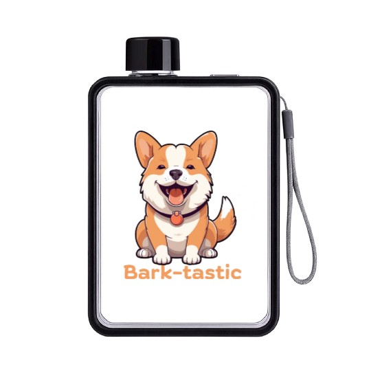 Cute shiba inu puppy dog with funny Bark-tastic te Flat Water Bottles
